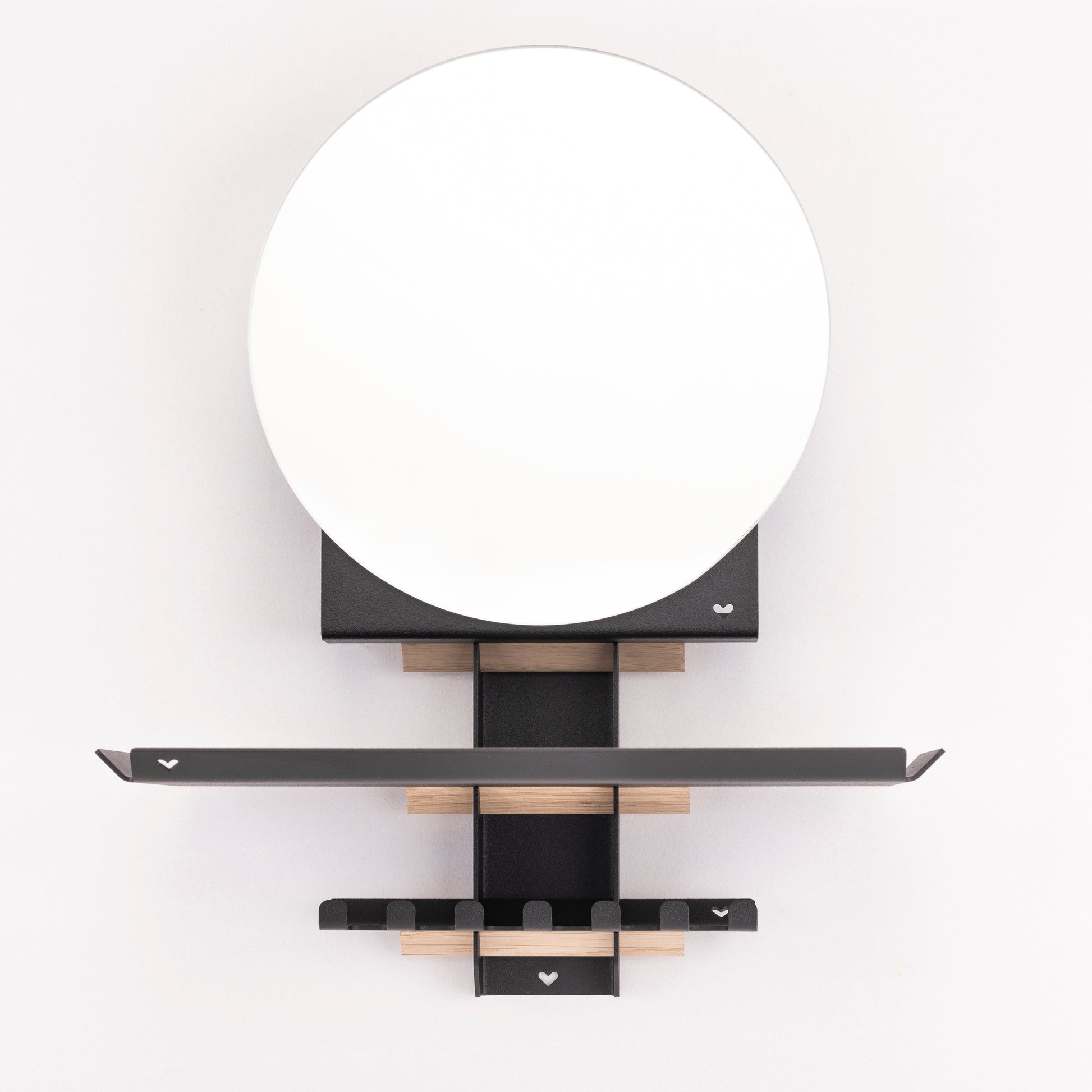 Gang spiegel met plankje en haakjes in zwart 