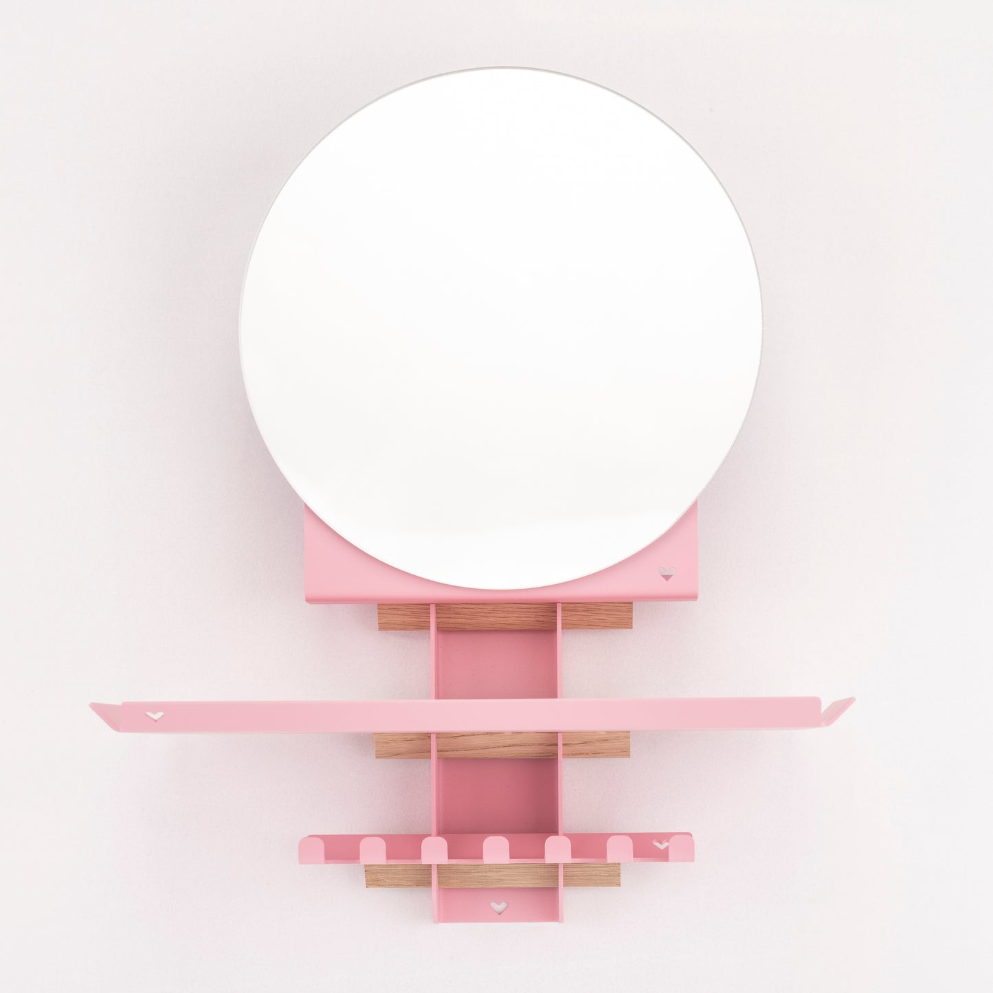 Gang spiegel met plankje en haakjes in roze